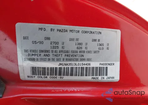 1990 Mazda Mx-5 Miata z USA, uszkodzony, nr VIN JM1NA3513L0154406